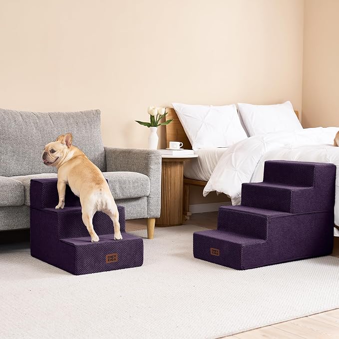 EHEYCIGA Dog Stairs for Bed 20" H, 4-Step Extra Wide Dog Steps, Purple | Pet Steps for Small Dogs and Cats for High Bed, Non-Slip Balanced Pet Ramp Indoor