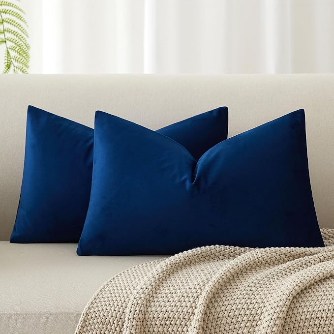 14x24 Velvet Throw Pillow Covers Set of 2 for Couch Bed Sofa,Navy Blue | Decorative Soft Pillow Covers with Invisible Zipper for Couch Sofa Bed Living Room Bedroom Home Decor