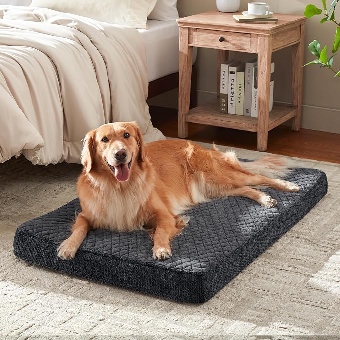 JOEJOY Orthopedic XL Dog Bed for Large Dogs, Waterproof Dog Beds for Crate | Extra Thick Egg-Crate Memory Foam Pet Bed with Washable Removable Cover, Grey, 41"x27"