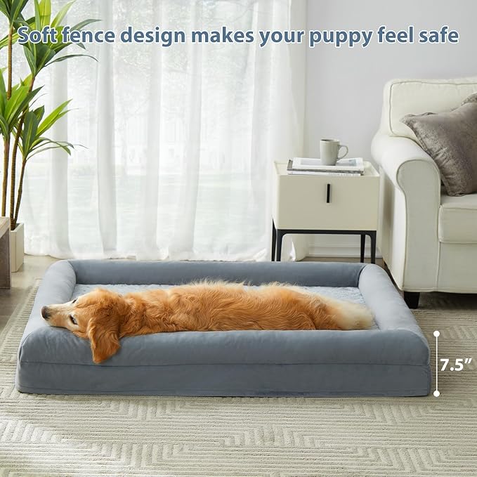 WNPETHOME XXXL Big Large Orthopedic for Senior Dog Bed Comfy Sleeping | Washable Waterproof Dog Couch with Removable Cover, Large Pet Sofa Bed with Bolster Sides for Relaxing Grey 53x42 Inch