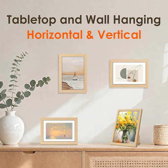5x7 Picture Frame Set of 2, Photo Frame with HD Plexiglass, Display Pictures 4x6 with Mat or 5x7 Without Mat Multi Picture Frames Collage for Tabletop or Wall Display, Natural