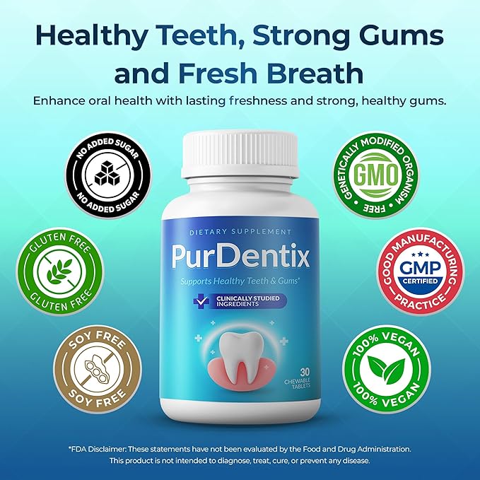 PurDentix Oral Health Probiotic – 4-Strain Formula for Healthy Gums, Teeth & Fresh Breath – 180 Chewable Tablets