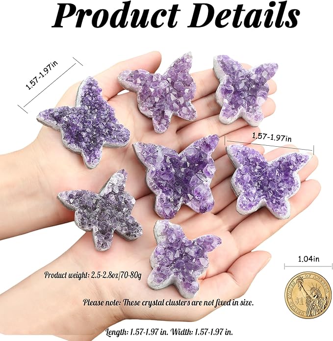ZHIYUXI Butterfly Gifts Rock Geode Crystal Butterfly Cluster Amethyst Healing Crystals Gemstones Protection Crystals Butterfly Gifts for Women Raw Stone Decor Energy Balance Reiki Room Decor