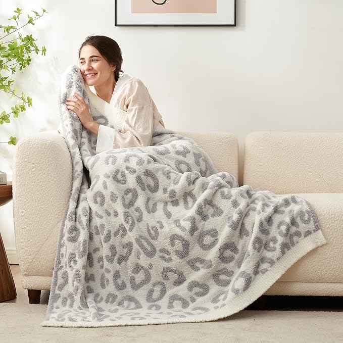 Snuggle Sac Leopard Throw Blanket for Couch Bed Sofa 50x70 inches, Reversible Grey Leopard Oversized Throw XL Ultra Soft Cozy Blankets for Women Mothers Birthday Gifts