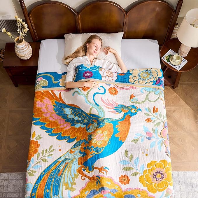 XIBLC Boho Throw Blanket, Lightweight Blankets for Summer, 100% Cotton Bohemian Decorative Throw Blanket, 50"x60" Reversible Muslin Breathable Woven Farmhouse Blankets Quilt,