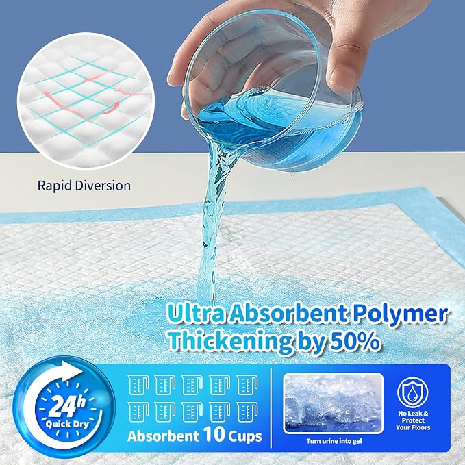 Upgrade Leak-Proof Pet Training and Puppy Pads, Jumbo Pee Pads for Dogs with Thicken Polymer Heavy Absorbency, Quick Dry Disposable Pee Pads for Cats Dogs