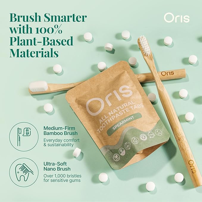 Oris Natural Toothpaste Tablets hydroxyapatite - Fluoride-Free Chewable Toothpaste Tablets for Enamel Repair, Travel-Friendly & Eco-Friendly tabs - 62ct (Cinnamon)
