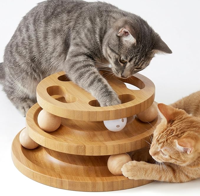 ZOMISIA Cat Ball Track Toy with Puzzle Top, Wooden Cat Toys for Indoor Cats