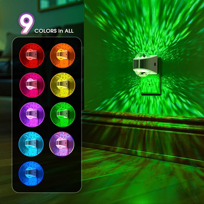 Night Lights Plug into Wall, Projector Night Light for Bedroom | Silver Night Light Projector for Kids, 9-Color RGB Galaxy Nightlight, Dusk to Dawn Sensor for Bathroom,Home Gaming Room Decor