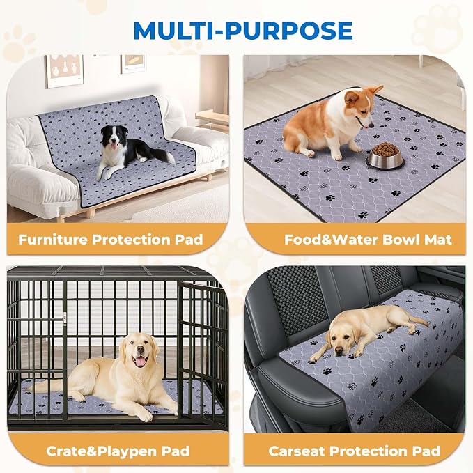 Fostanfly Washable Pee Pads for Dogs, Extra Large 72"x80"-1 Pack, Gray | Reusable Potty Pads, Non-Slip, Leakproof & Absorbent, Pet Mat for Puppy/Senior Dog Whelping Incontinence with 8 Tie Straps