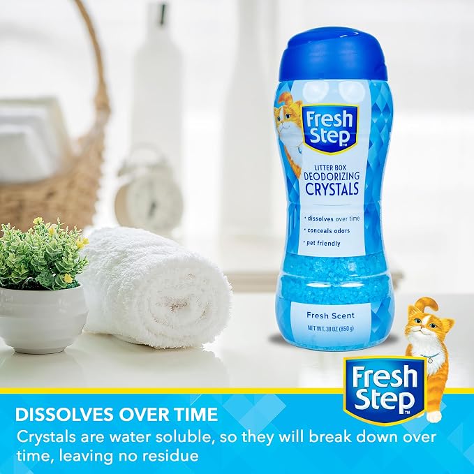 Fresh Step Cat Litter Crystals Deodorizer, Non Toxic Odor Neutralizing Crystals for Litter Boxes that Help Control Smells and Keep Home Areas Fresh, Fresh Scent, 30 Ounce (Pack of 10)
