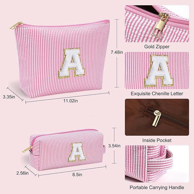 YOOLIFE Mom Birthday Gifts for Women, Personalized Monogram Makeup Bag Cosmetic Bag Travel Toiletry Bag Birthday Gifts for Women Her Bridesmaid Friend Sister Wife Girlfriend Daughter Gifts Pink I