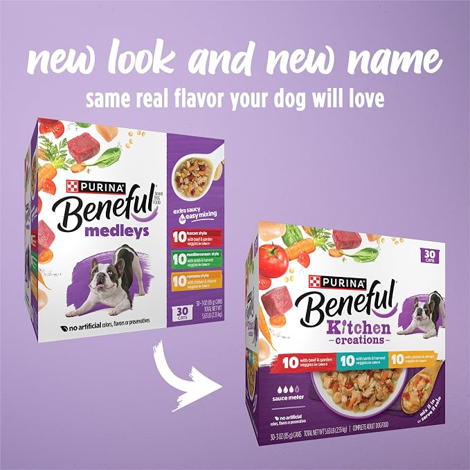 Beneful Purina Kitchen Creations with Beef,Chicken,or Lamb Wet Dog Food Variety Pack - 3 oz. Cans,(Pack of 60)