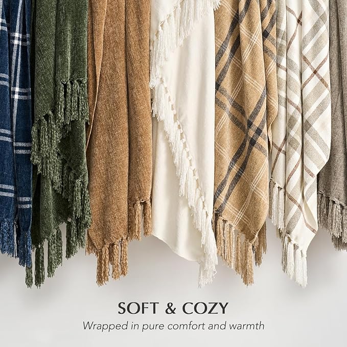 Chenille Knit Throw Blanket for Couch, 60"x80", Warm Beige | Cozy Plush Fuzzy Knittd Throw with Tassels, Lightweight, Decorative, Farmhouse Decor, Ideal for Bed Sofa Gift, All Seasons