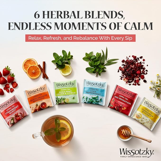 Wissotzky Herbal Tea Gift Set - Variety Pack Sampler (42 Tea Bags) Premium Reusable Gift Box | Caffeine-Free | 6 Exciting Flavors | Individually Wrapped Tea Bags | Ideal Present for Holiday & Corporate Gifting | Magnetic Closure Box | Kosher