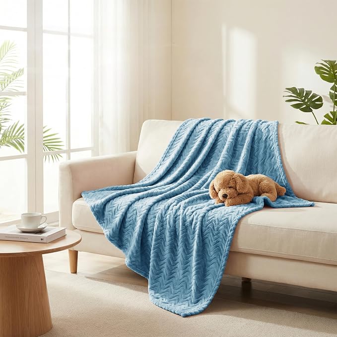 Exclusivo Mezcla Soft Fleece Throw Blanket for Couch, Cozy Lightweight Blankets with Decorative Wave Textured Suitable for All Season Use, Slate Blue, 50x70 Inches | 50"x70" Soft Breathable Lightweight Flannel Throws for Summer, Plush Cozy Jacquard Wav...