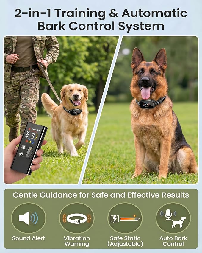 LUCKFOX Dog Bark Collar with Remote, 2-in-1 Shock Collar for Dogs Training