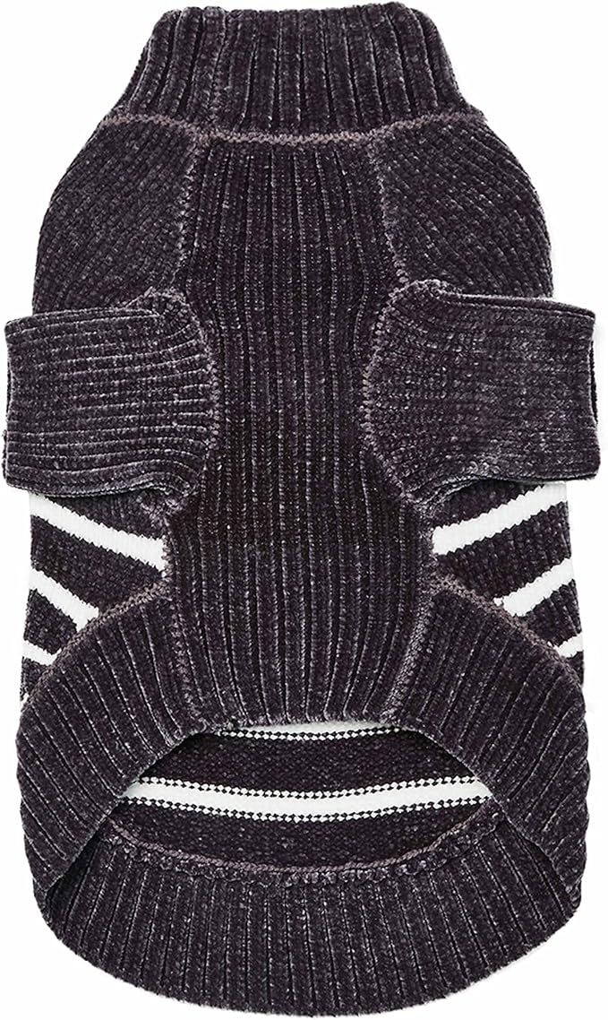 Blueberry Pet Cozy Soft Chenille Classy Striped Dog Sweater in Chic Grey, Back Length 10", Pack of 1 Clothes for Dogs
