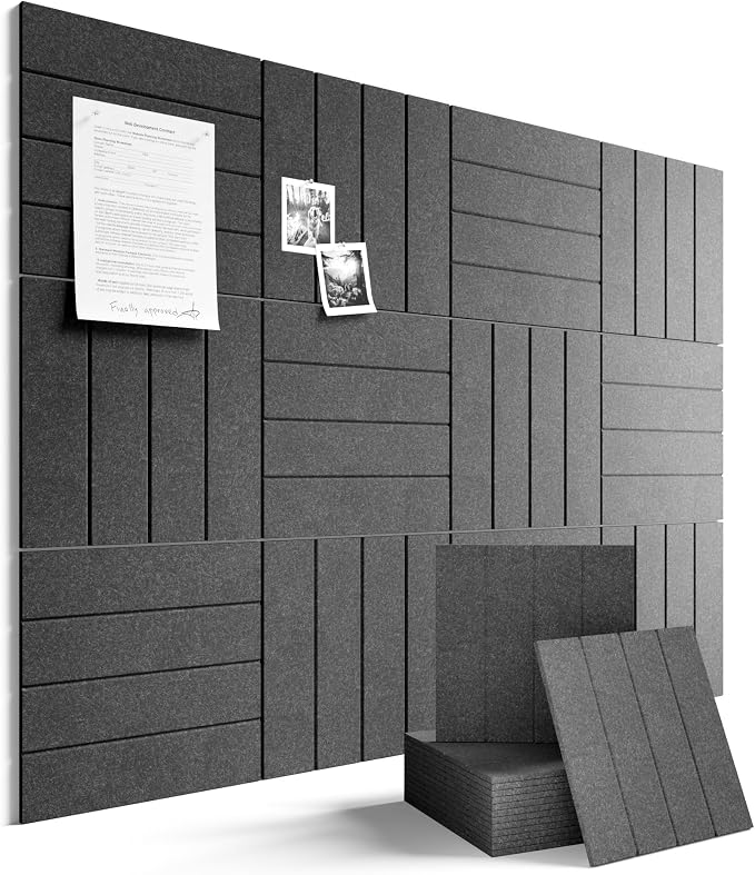Fluxynara 48" x 36" Large Felt Bulletin Board, Charcoal Gray | 12 Pack Cork Board Alternative with 60 Safe Adhesive Tabs, Pin Boards for Wall Decor, Home, Office, Classroom,Dorm