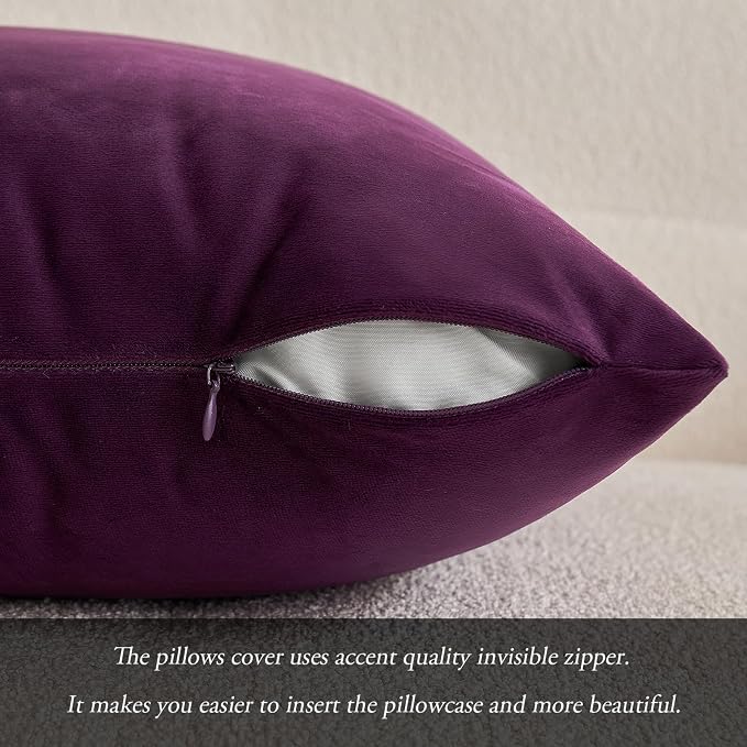 MIULEE 12x20 Inch Lumbar Velvet Throw Pillow Cover Set of 1 Eggplant Purple | Soft Luxury Decorative Throw Pillow Cover, Single Rectangle Cushion Case, Home Decor for Chair Couch Sofa Bedroom Car Bed