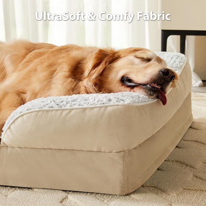 LEXTRO Orthopedic Dog Bed for Medium Dogs, Comfy Sleeping Dog Sofa Bed | Comfy Sleeping Dog Bed with Egg Crate Foam, Dog Sofa with Removable Cover, Waterproof Lining&Non-Slip Bottom, Gray