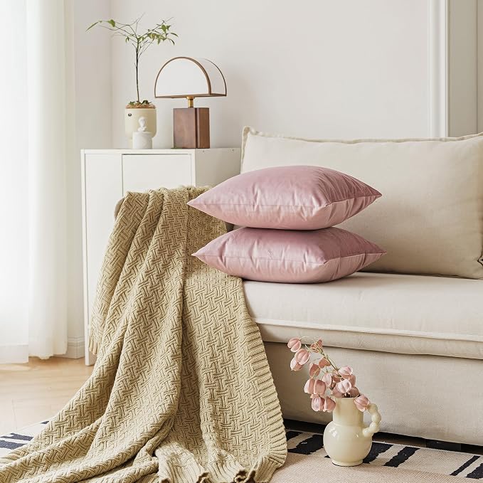 NiNi ALL Dustypink Velvet Throw Pillow Covers 22x22 Pack of 2 Decorative | Soft Solid Boho Cushion Squar Pillow Cases for Chair Sofa Bedroom Farmhouse Living room Modern Luxury Home Decor Christmas