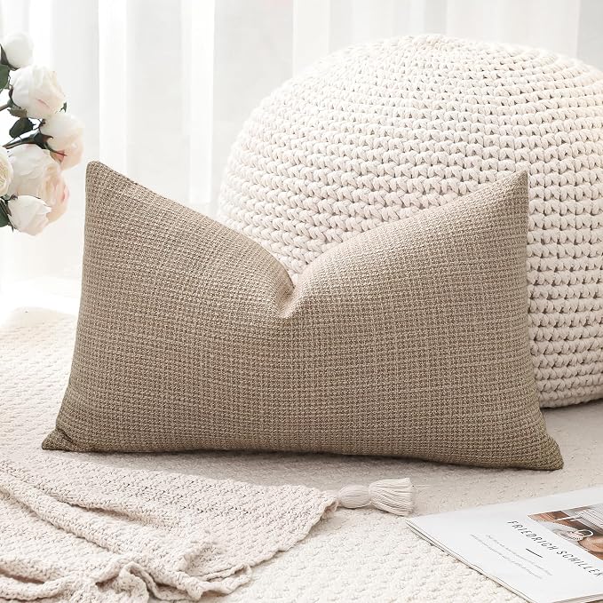 OTOSTAR Linen Throw Pillow Cover Set of 1 Decorative Lumbar Pillowcases Cushion Covers 16x24 Inch for Home Decor Sofa Bedroom Car 40 x 60CM Light Coffee