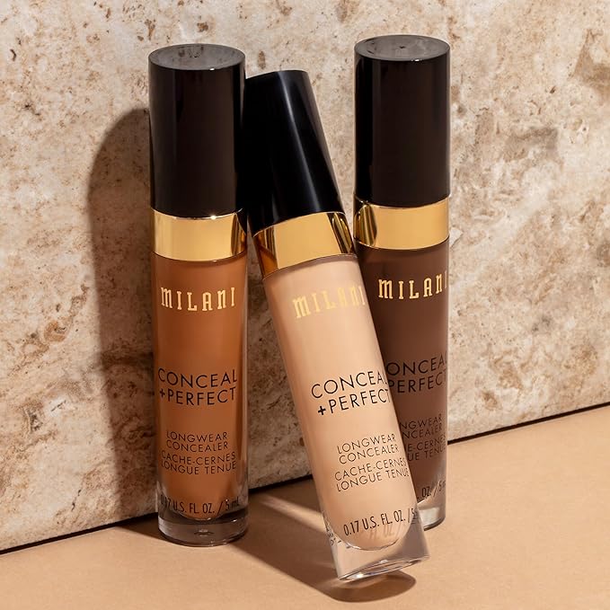 Milani Conceal + Perfect Longwear Concealer Full Coverage Infused with Hyaluronic Acid & Vitamin E, Cover Dark Circles, Blemishes & Skin Imperfections for Long-Lasting Wear - Medium Beige