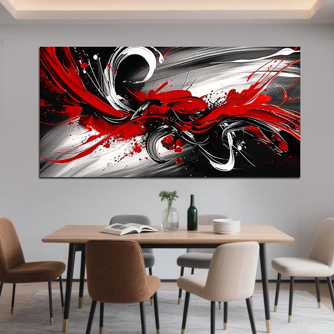 Black and White Red Large Canvas Wall Art for Living Room Framed Print Picture Painting Bedroom Office Wall Decor Modern Room Abstract Wall Decorations Artwork Size 30x60 Ready to Hang
