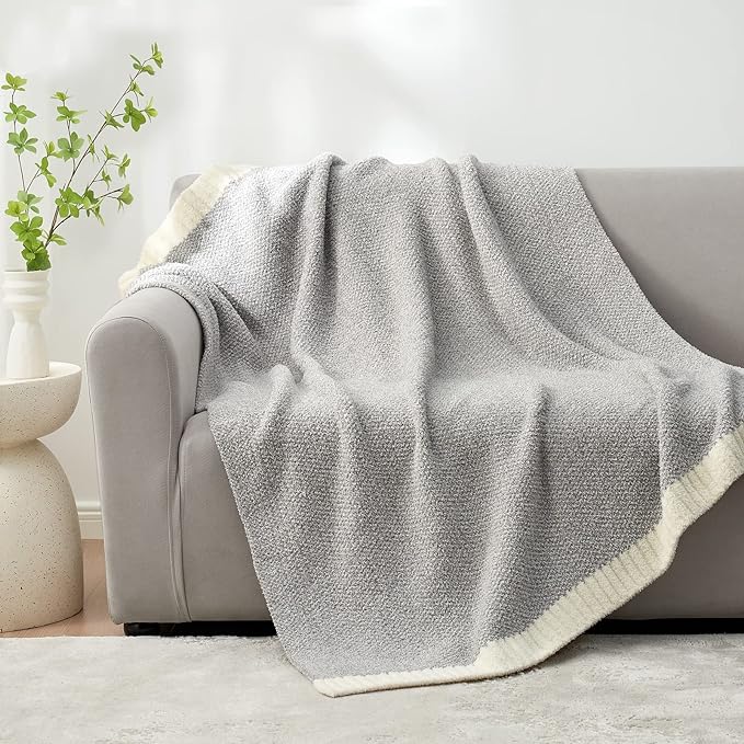 Snuggle Sac Buttery Grey Throw Blanket for Couch, Reversible Super Soft Warm Blankets Cozy Knit Fuzzy Plush Lightweight Throws for Sofa, Bed, Heather Grey, 50"x60"