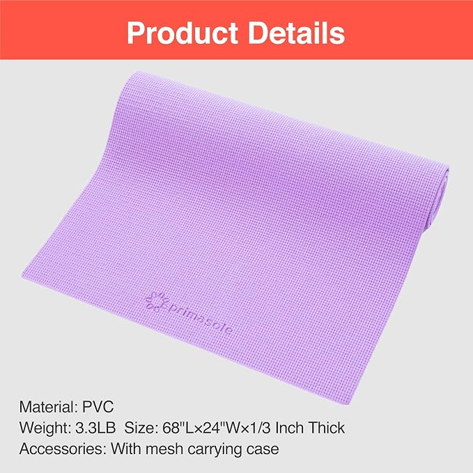 Primasole Yoga Mat with Carry Strap for Yoga Pilates Fitness and Floor Workout at Home and Gym Non-slip 9 colors