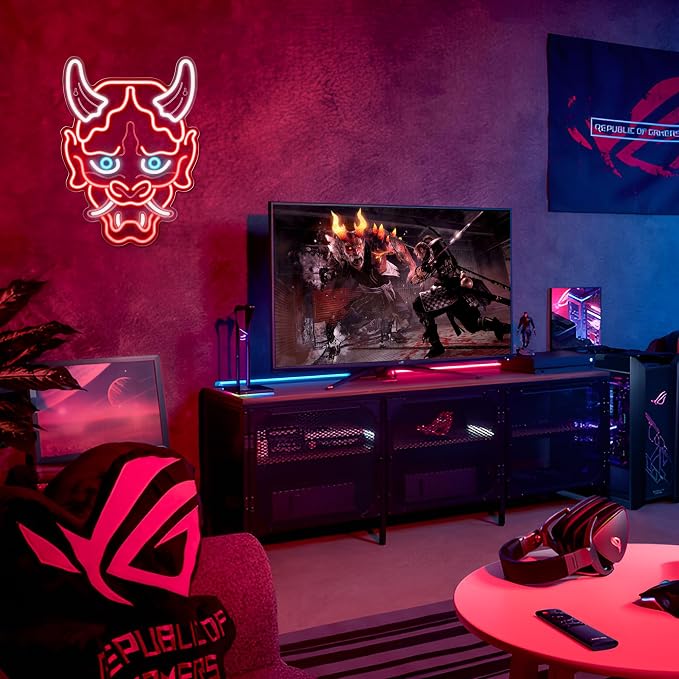 Kavaas Hannya Mask Neon Sign, Anime Japanese Neon Sign for Gamer Room Bar Tattoo Studio Decor | LED Oni Mask Neon Light for Bedroom Boys, Gaming Wall decor - Best Gamer Gifts for Teenage Boys, Christmas