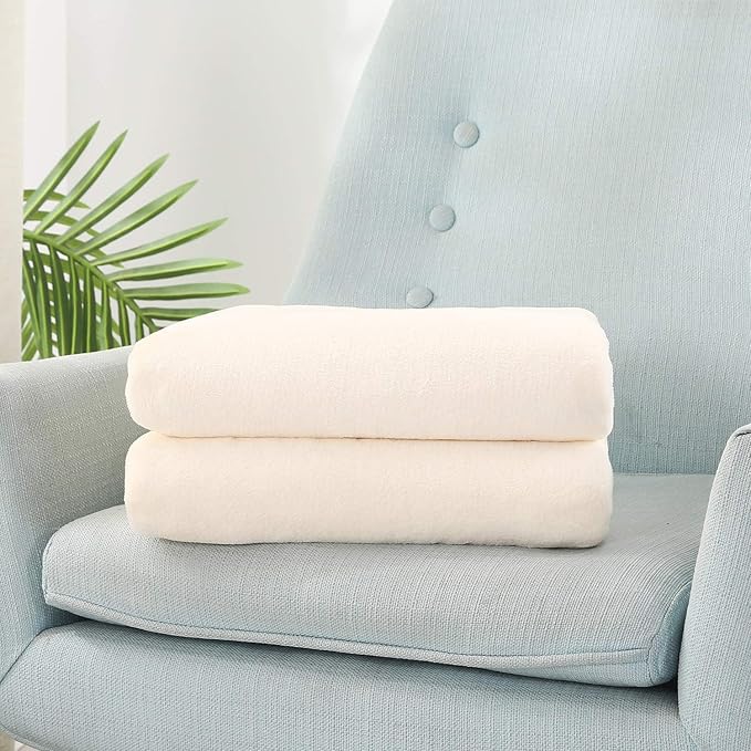 TASTHROW Large Flannel Fleece Throw Blanket, 50×70 Inch | Cozy Lightweight Thick Blanket - All Seasons Suitable for Women, Men and Kids (Two Pack, Creamwhite)