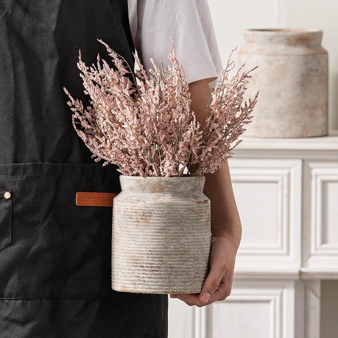 Ceramic Flower Vase 6.5 inch Farmhouse Rustic Vase for Home Decor Handcrafted Pottery Vase Small Terracotta Vases for Dining Table Decor Fireplace Living Room Bathroom Wedding Centerpiece(S-Terra)