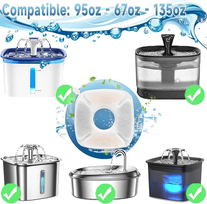 18 Pcs Cat Water Fountain Filters Replacement Compatible with VEKEN 95oz/2.8L Cat Water Fountain Filters Automatic Dog Water Fountain Filters Pet Fountain