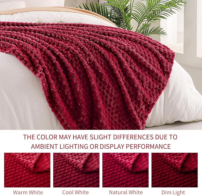 Exclusivo Mezcla Large 3D Fleece Throw Blanket for Couch, Deep Red | Extra Soft Fuzzy Plush Lightweight Throws, Cozy Fluffy Decorative Blankets for All Seasons, 50x70 Inches