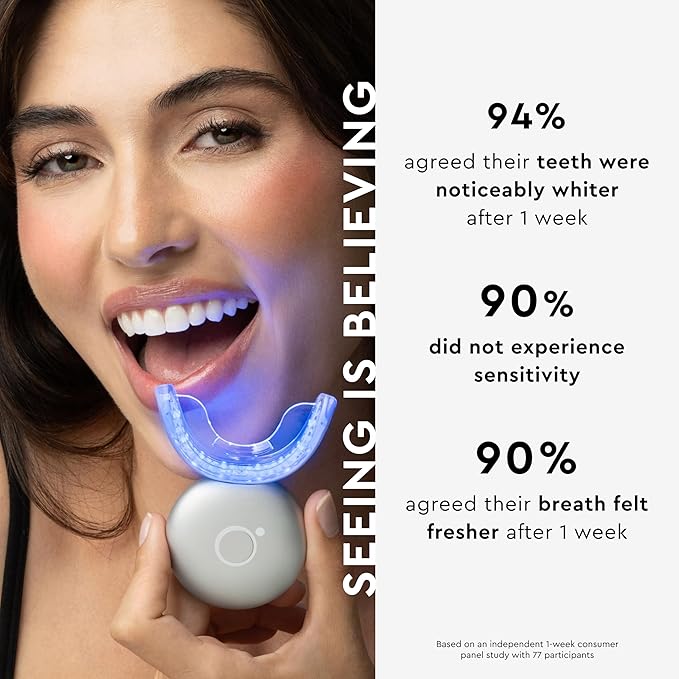MOON Teeth Whitening Kit, Platinum Teeth Whitener LED Device, 28 Dissolving White Strips, Yellow, Blue & Red Light Whitening Tray for Gum Health & Fresh Breath, Whitens Up to 18 Shades (4 Piece Kit)