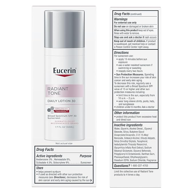 Eucerin Radiant Tone Daily Face Lotion with SPF 30, Dark Spot Corrector with Thiamidol, Face Moisturizer Helps Visibly Reduce the Look of Persistent Dark Spots, All Skin Types, 1.7 Fl Oz Bottle
