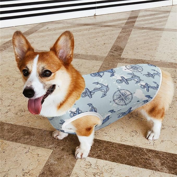 Fashion Puppy T Shirt Vest Soft Light Weight Shirt Anchor Nautical Compass Fashion Dog Cat Sweatshirt