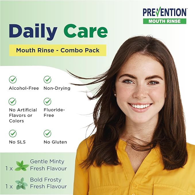 Prevention Daily Care Combo Pack, Alcohol-Free Mouthwash, Hydrogen Peroxide Teeth Whitening, 1 Bottle of Soothing Fresh Mint, 1 Bottle of Double Mint Menthol, Gum Care Oral Mouth Rinse 16 oz 2 Pack.