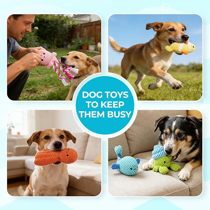 PrimePets 5 Pack Squeaky Dog Toys, Plush Crinkle Dog Toys for Small Medium Dogs, Stuffed Tough Puppy Chew Toy to Keep Them Busy, Interactive Pet Toy