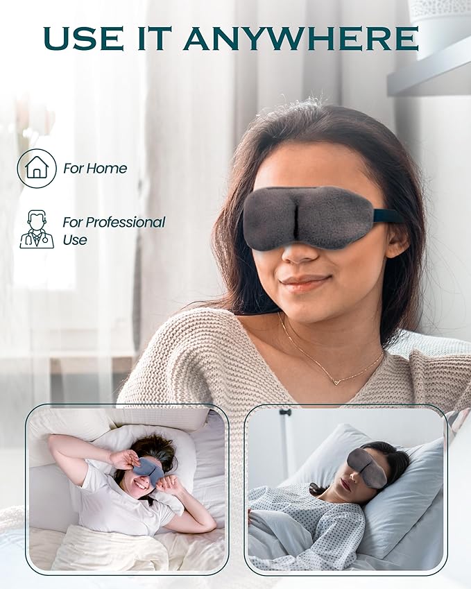Microwavable Heated Eye Mask for Dry Eyes - Warm Eye Compress with Soft Fleece, Cleaned Wheat & Elasticated Strap - Relaxing Hot Eye Compress for Headaches, Sinus, Sore Cheeks, Tension