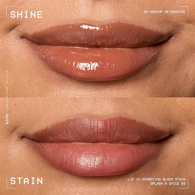NYX Professional Makeup Lip IV Hydrating Glossy Lip Stain with 12HR Hydration - Splash N Spice (Brown)