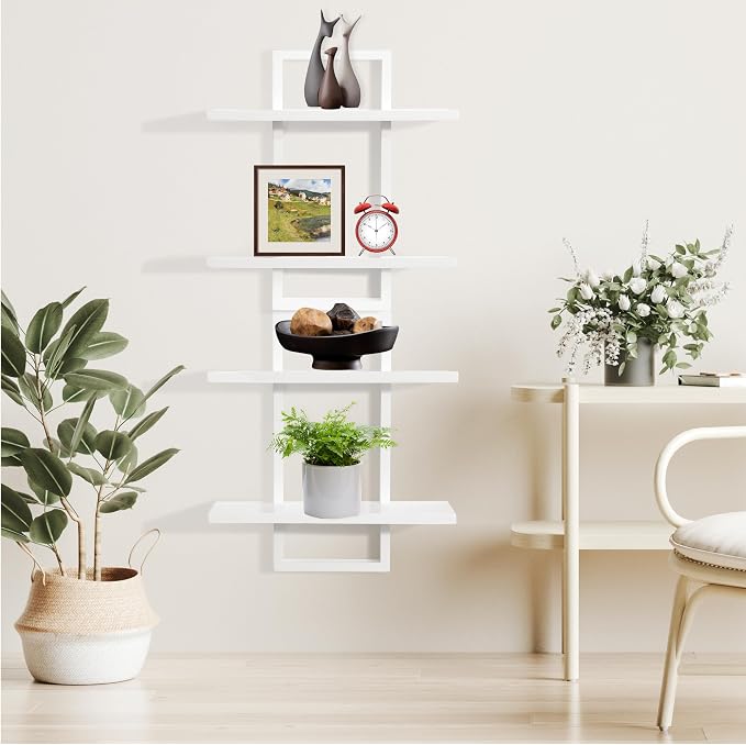 Floating Shelves for Wall,Decorative Wall Shelves Black,Plants Shelf Framed | Square Wall Decor,Art Sconces Artificial Vases Hanging Storage Shelf for Bathroom Living Room Modern,Wood,2 Tier,2 PCS,White