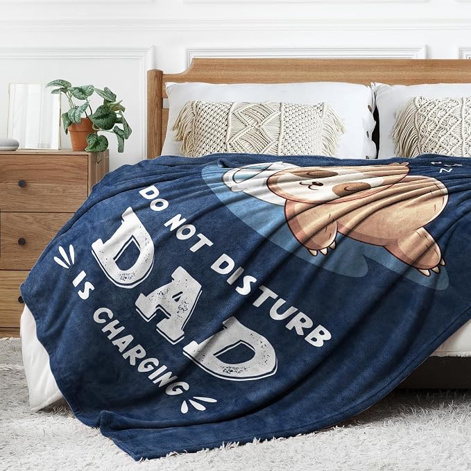 Leebbsin Funny Gift for Dad, Dads Birthday Gift from Daughter Son | Dad is Charging Sloth Blanket 60" x 80", Blue, Dads Gifts for Fathers Day Christmas, Soft Sloth Throws Blanket for Father