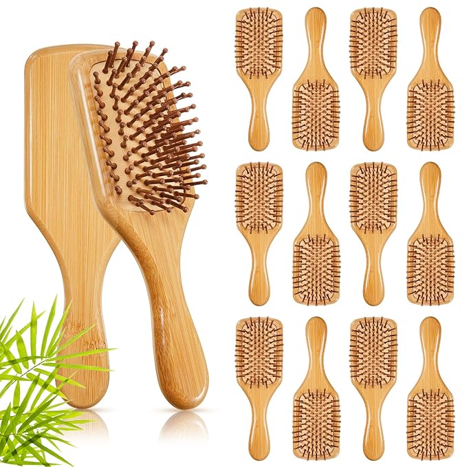 Tessco for you 12 Pcs Bamboo Hair Brushes Bulk Wooden Paddle Brush Scalp Massage Bristle Anti Static Engraving DIY Gifts for Women, Party, Wedding(7.87'' X 2.56'',Natural)