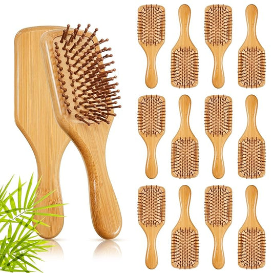 Tessco for you 12 Pcs Bamboo Hair Brushes Bulk Wooden Paddle Brush Scalp Massage Bristle Anti Static Engraving DIY Gifts for Women, Party, Wedding(7.87'' X 2.56'',Natural)
