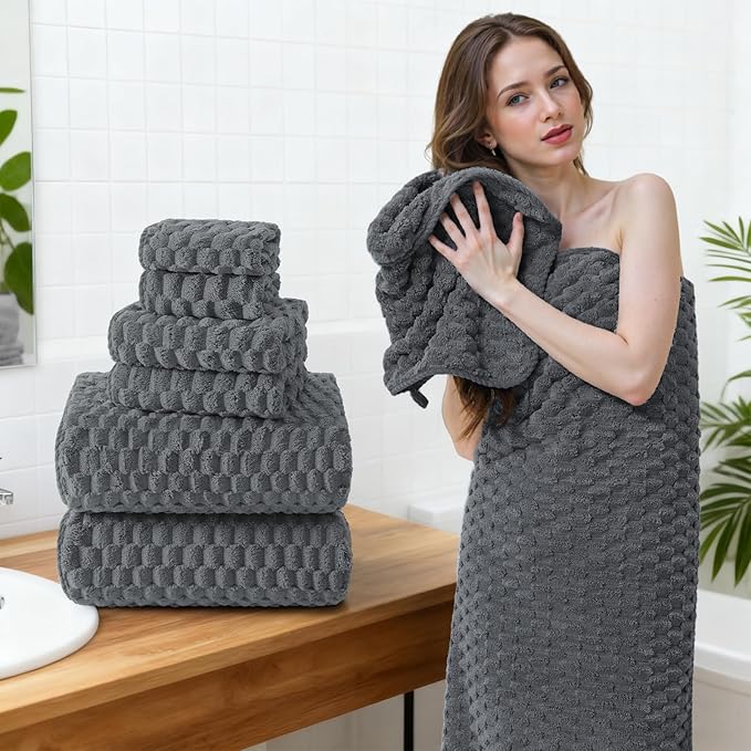 REDKISS Gray Bath Towel Sets XL - 35"x70" Extra Large Bathroom Towels of 6, Super Soft Oversized Bath Sheets for Adults, Microfiber Baths Towels Set, Luxury Shower Towel for Bathroom Hotel