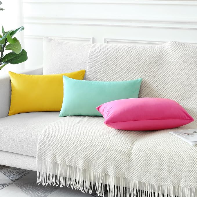 Artscope Luxury Velvet Pillow Covers Decorative Rectangle Pillowcases Soft Solid Cushion Cases for Couch Sofa Bedroom Car Decor 12x20 Inch Golden Yellow