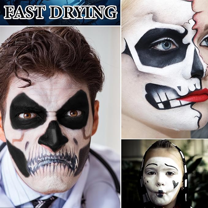 2 PCS Black White Cream Face & Body Paint Set, Halloween SFX Makeup Kit, Professional Face Painting Kit for Zombie Skeleton Cosplay Clown Makeup